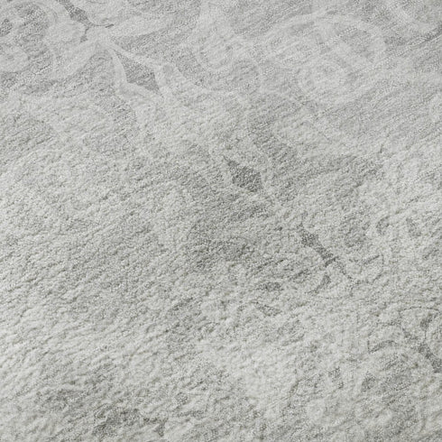 8' X 10' Silver And Gray Medallion Washable Area Rug With UV Protection