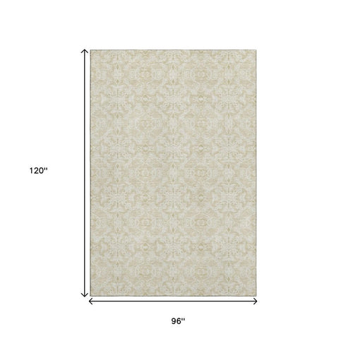 8' X 10' Tan And Beige Medallion Washable Area Rug With UV Protection