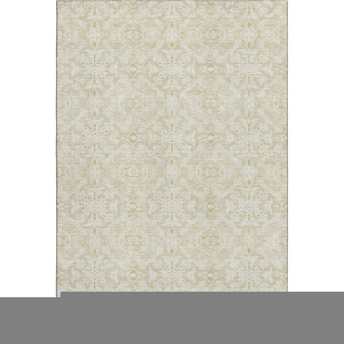 8' X 10' Tan And Beige Medallion Washable Area Rug With UV Protection