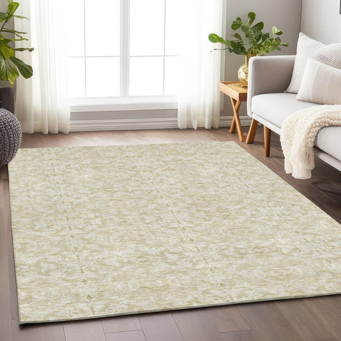 8' X 10' Tan And Beige Medallion Washable Area Rug With UV Protection