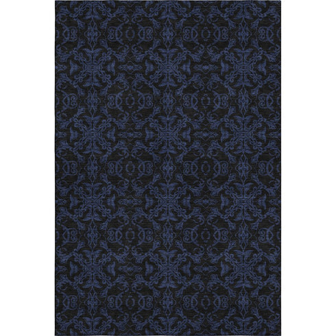 5' X 8' Blue And Charcoal Medallion Washable Area Rug With UV Protection