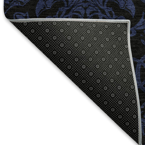 5' X 8' Blue And Charcoal Medallion Washable Area Rug With UV Protection