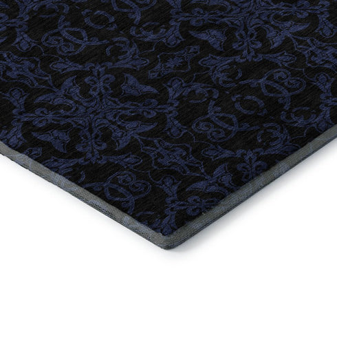 5' X 8' Blue And Charcoal Medallion Washable Area Rug With UV Protection