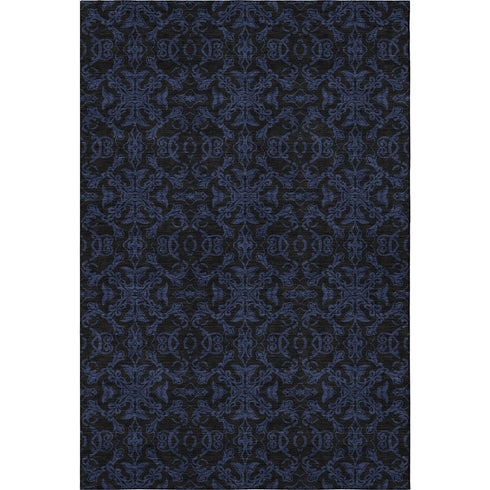 5' X 8' Blue And Charcoal Medallion Washable Area Rug With UV Protection