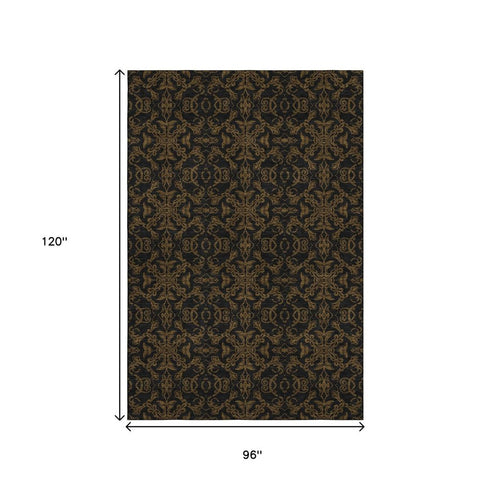 8' X 10' Brown And Charcoal Medallion Washable Area Rug With UV Protection