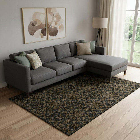8' X 10' Brown And Charcoal Medallion Washable Area Rug With UV Protection
