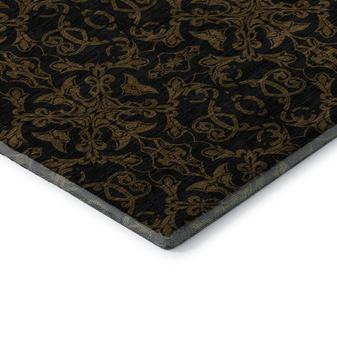 8' X 10' Brown And Charcoal Medallion Washable Area Rug With UV Protection