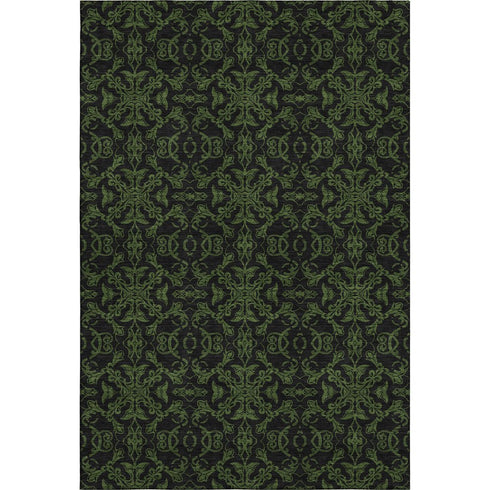 9' X 12' Olive Green And Charcoal Medallion Washable Area Rug With UV Protection