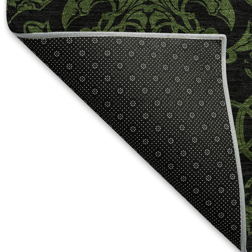 9' X 12' Olive Green And Charcoal Medallion Washable Area Rug With UV Protection