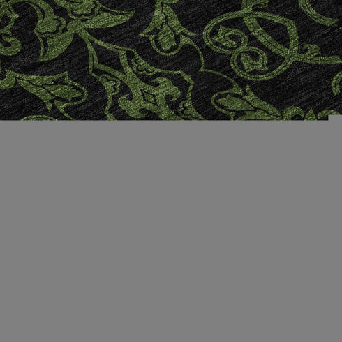 9' X 12' Olive Green And Charcoal Medallion Washable Area Rug With UV Protection