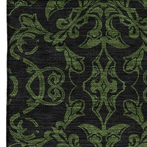 9' X 12' Olive Green And Charcoal Medallion Washable Area Rug With UV Protection