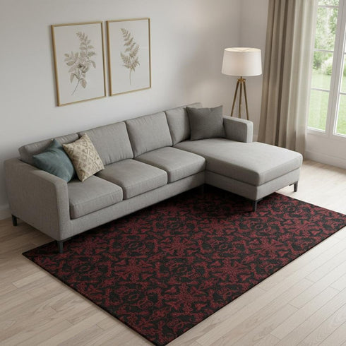 8' X 10' Red And Black Medallion Washable Area Rug With UV Protection