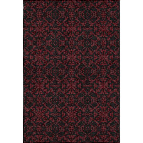 8' X 10' Red And Black Medallion Washable Area Rug With UV Protection
