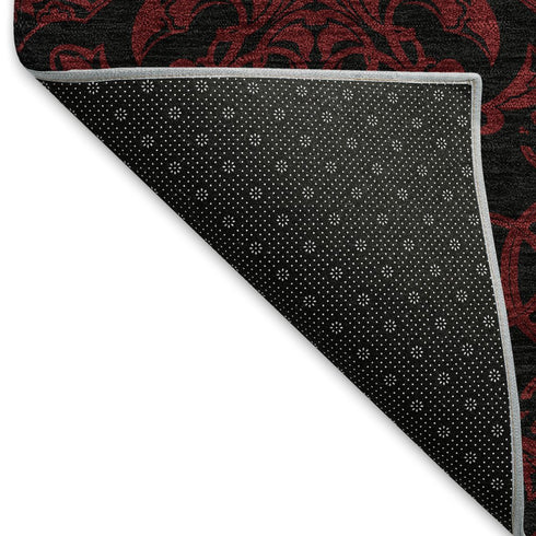 8' X 10' Red And Black Medallion Washable Area Rug With UV Protection