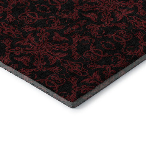 8' X 10' Red And Black Medallion Washable Area Rug With UV Protection