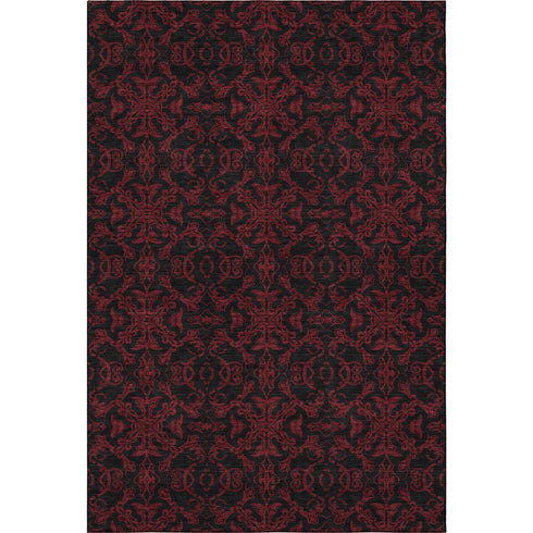 8' X 10' Red And Black Medallion Washable Area Rug With UV Protection