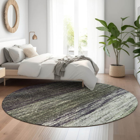 8' Green Purple And Ivory Ombre Washable Round Rug With UV Protection