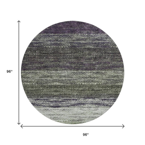 8' Green Purple And Ivory Ombre Washable Round Rug With UV Protection