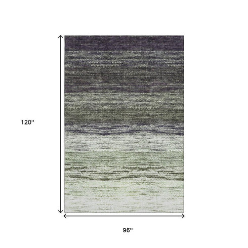 8' X 10' Green Purple And Ivory Ombre Washable Area Rug With UV Protection