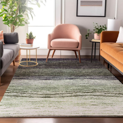 8' X 10' Green Purple And Ivory Ombre Washable Area Rug With UV Protection
