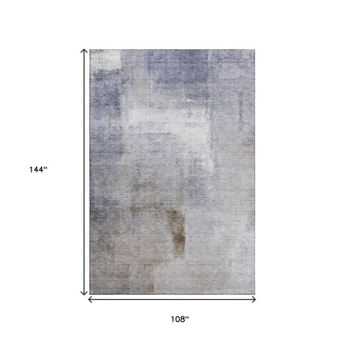 9' X 12' Blue Ivory And Beige Abstract Washable Area Rug With UV Protection