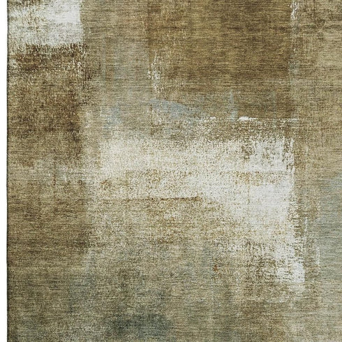 5' X 8' Brown Beige And Ivory Abstract Washable Area Rug With UV Protection