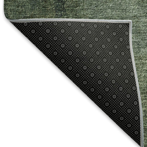 5' X 8' Green And Ivory Abstract Washable Area Rug With UV Protection