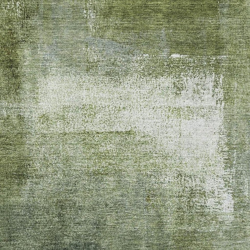 5' X 8' Green And Ivory Abstract Washable Area Rug With UV Protection