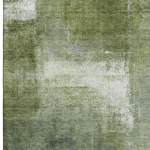 5' X 8' Green And Ivory Abstract Washable Area Rug With UV Protection
