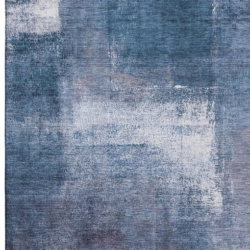 5' X 8' Navy Blue And Ivory Abstract Washable Area Rug With UV Protection