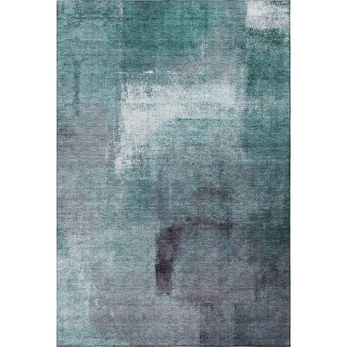 8' X 10' Teal Ivory And Purple Abstract Washable Area Rug With UV Protection
