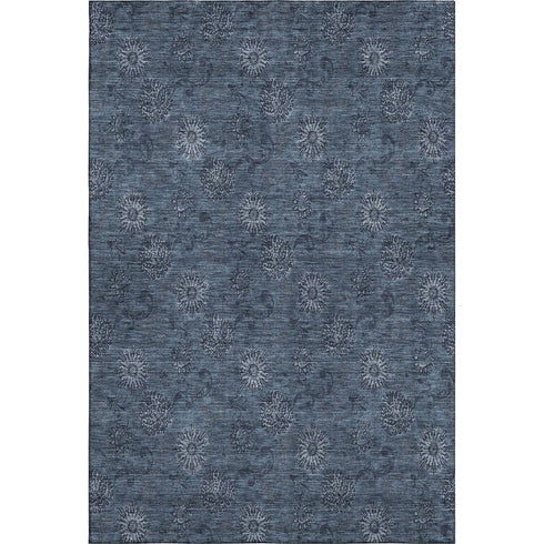 5' X 8' Blue And Ivory Floral Washable Area Rug With UV Protection
