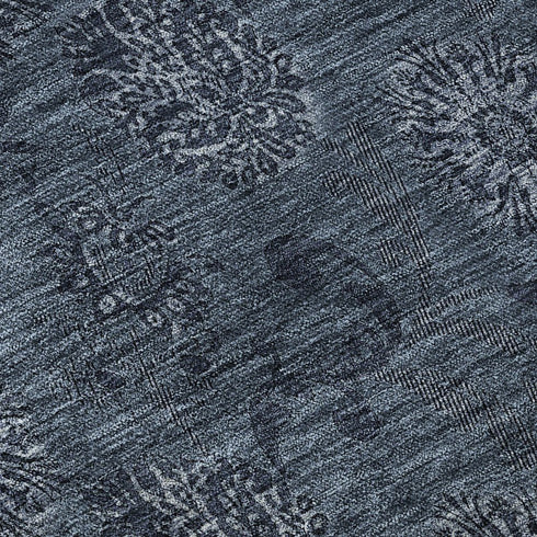5' X 8' Blue And Ivory Floral Washable Area Rug With UV Protection
