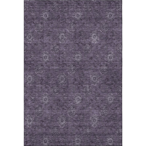 5' X 8' Eggplant And Ivory Floral Washable Area Rug With UV Protection