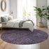 8' Eggplant And Ivory Floral Washable Round Rug With UV Protection