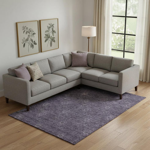 9' X 12' Eggplant And Ivory Floral Washable Area Rug With UV Protection