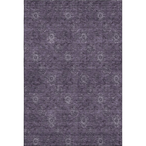 9' X 12' Eggplant And Ivory Floral Washable Area Rug With UV Protection
