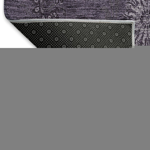 9' X 12' Eggplant And Ivory Floral Washable Area Rug With UV Protection