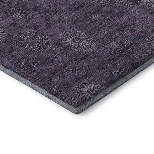 9' X 12' Eggplant And Ivory Floral Washable Area Rug With UV Protection