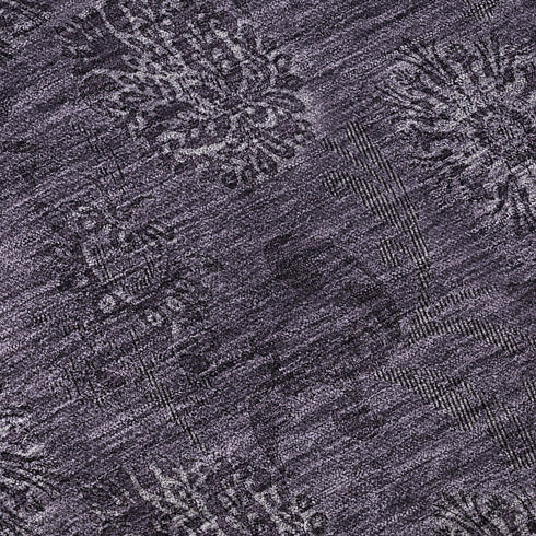9' X 12' Eggplant And Ivory Floral Washable Area Rug With UV Protection