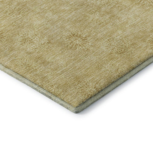 5' X 8' Gold And Ivory Floral Washable Area Rug With UV Protection