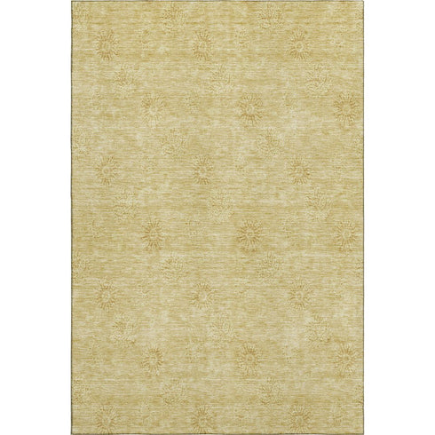 8' X 10' Gold And Ivory Floral Washable Area Rug With UV Protection