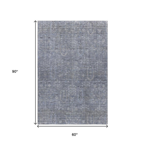 5' X 8' Blue And Gray Southwestern Washable Area Rug With UV Protection
