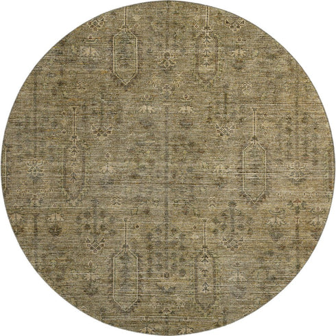 8' Brown And Beige Southwestern Washable Round Rug With UV Protection