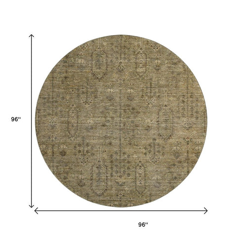 8' Brown And Beige Southwestern Washable Round Rug With UV Protection