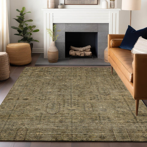 9' X 12' Brown And Beige Southwestern Washable Area Rug With UV Protection