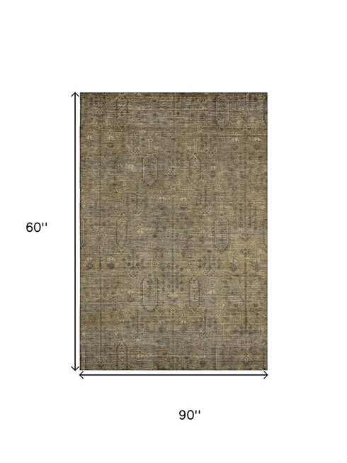 9' X 12' Brown And Beige Southwestern Washable Area Rug With UV Protection