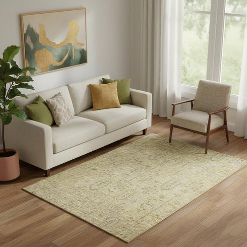 5' X 8' Gold And Taupe Southwestern Washable Area Rug With UV Protection