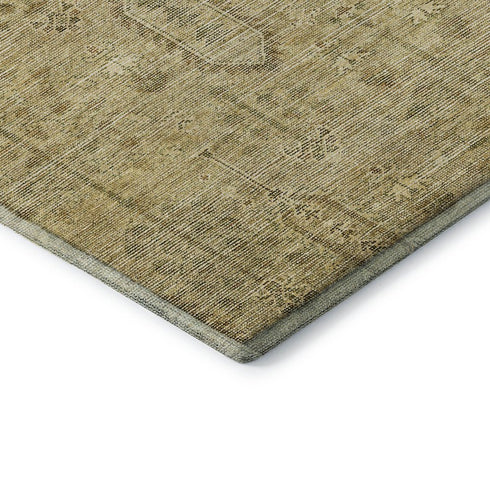 5' X 8' Gold And Taupe Southwestern Washable Area Rug With UV Protection