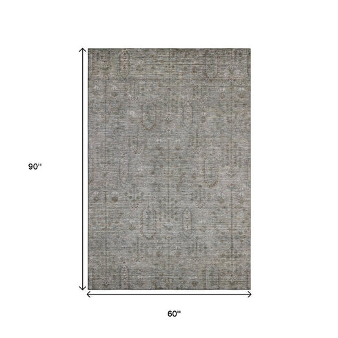 5' X 8' Granite Gray And Silver Southwestern Washable Area Rug With UV Protection
